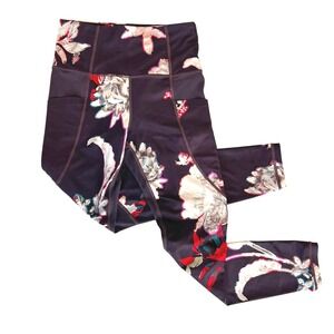 Athleta Powervita Elation 7/8 Leggings‎ with Side Pockets Burgundy Floral XS